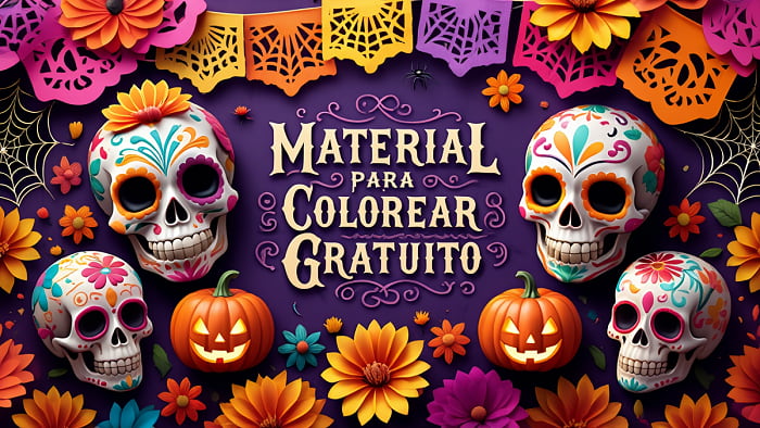Material para colorear gratuito de Halloween y Día de Muertos