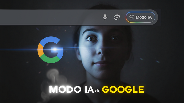 Miniatura del video sobre el Modo IA de Google con el logo de Google y una cara de sorpresa