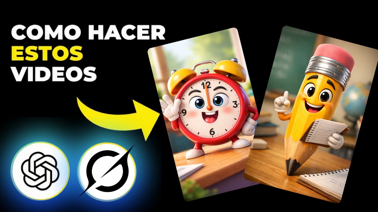 Reloj animado y lápiz sonriente creados con inteligencia artificial - Tutorial Objetos Parlantes